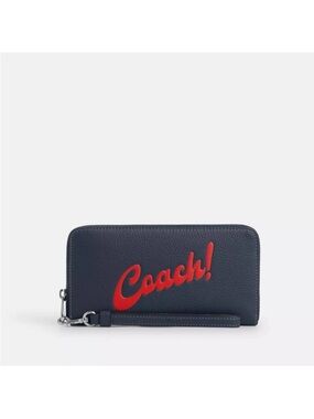 Coach Long Zip Around Wallet with Coach Graphic Design Navy red large Wrislet
